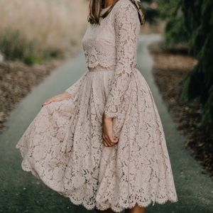 ASOS DESIGN lace long sleeve midi dress - BLUSH